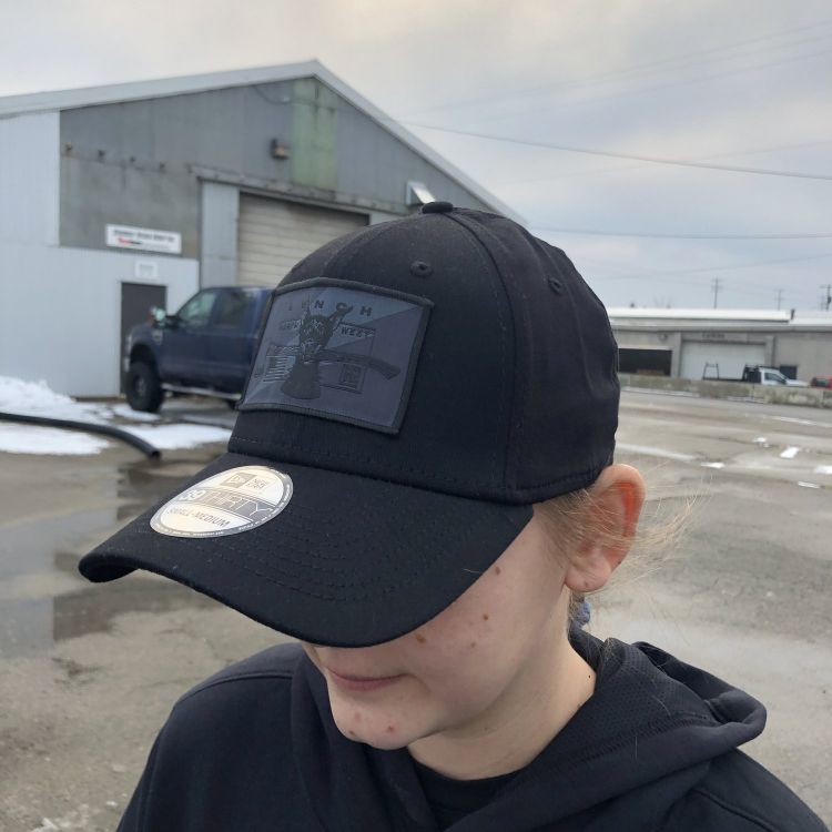 New Era Structured Stretch Fitted Black Cotton Hat Blackout Dog Patch
