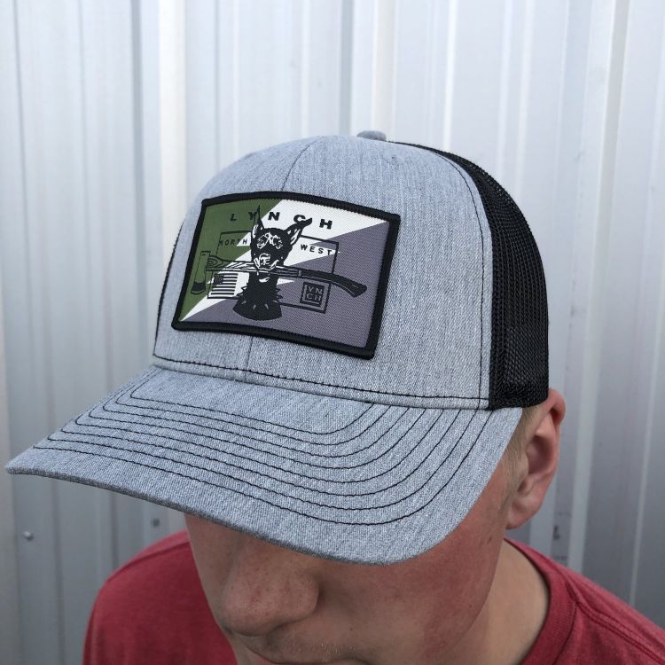 Richardson Heather Grey/Black Snapback Trucker Hat with Camo Dog Patch