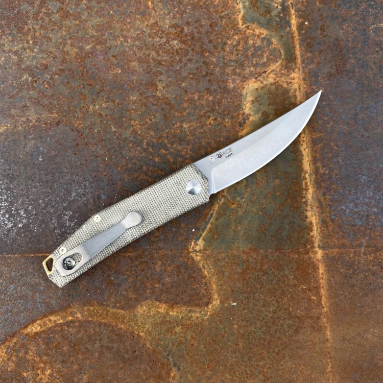 GiantMouse ACE Clyde Green Canvas Micarta Elmax Stonewashed Blade Folding Knife