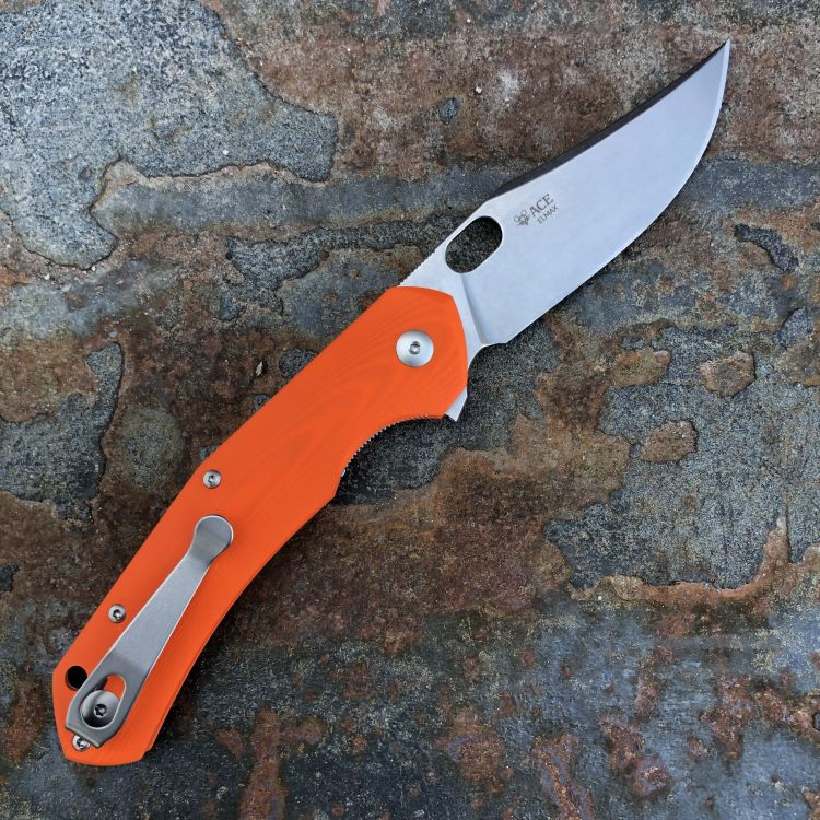 GiantMouse ACE Jutland Orange G10 Uddeholm Elmax Stonewashed Blade Folding Knife