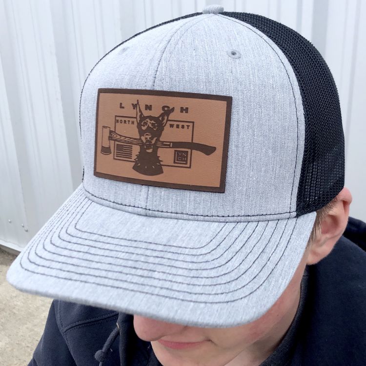 Richardson Heather Grey/Black Snapback Trucker Hat with Leather Dog Patch