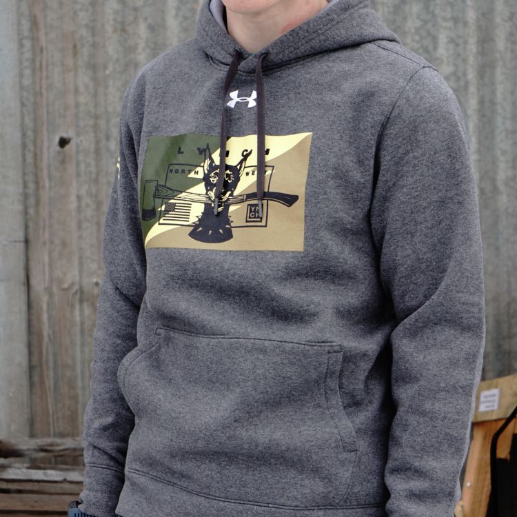 Under Armour Hustle Camo Dog Dark Carbon Heather Grey Hooded Pullover Sweatshirt