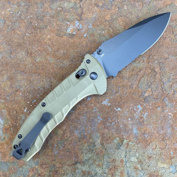Benchmade Turret OD Green G10 Scales 3.7" Black Serrated S30V Blade Folding Knife