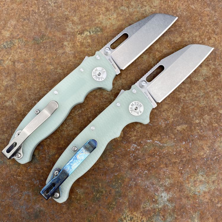 Demko AD20.5 Natural Jade G10 Scales Stonewashed S35V Sharks Foot Blade Folding Knife