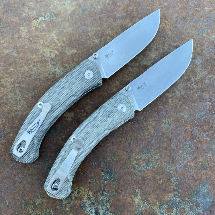 GiantMouse ACE Iona V2 Green Canvas Micarta Magnacut Stonewashed Blade Folding Knife