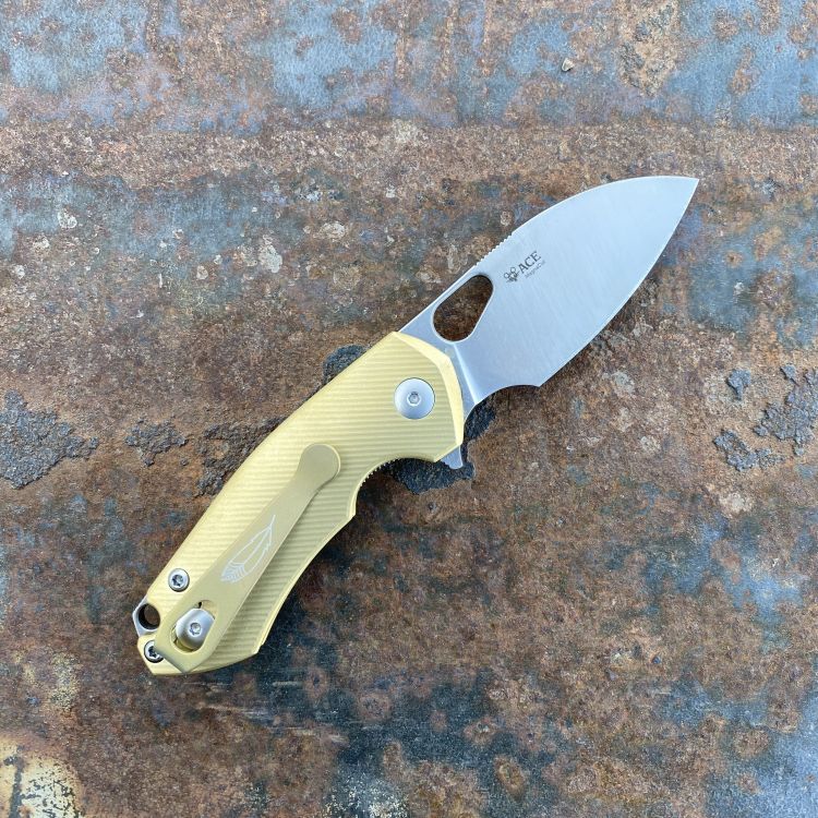 GiantMouse ACE RIV Textured Brass Magnacut Satin Blade Folding Knife