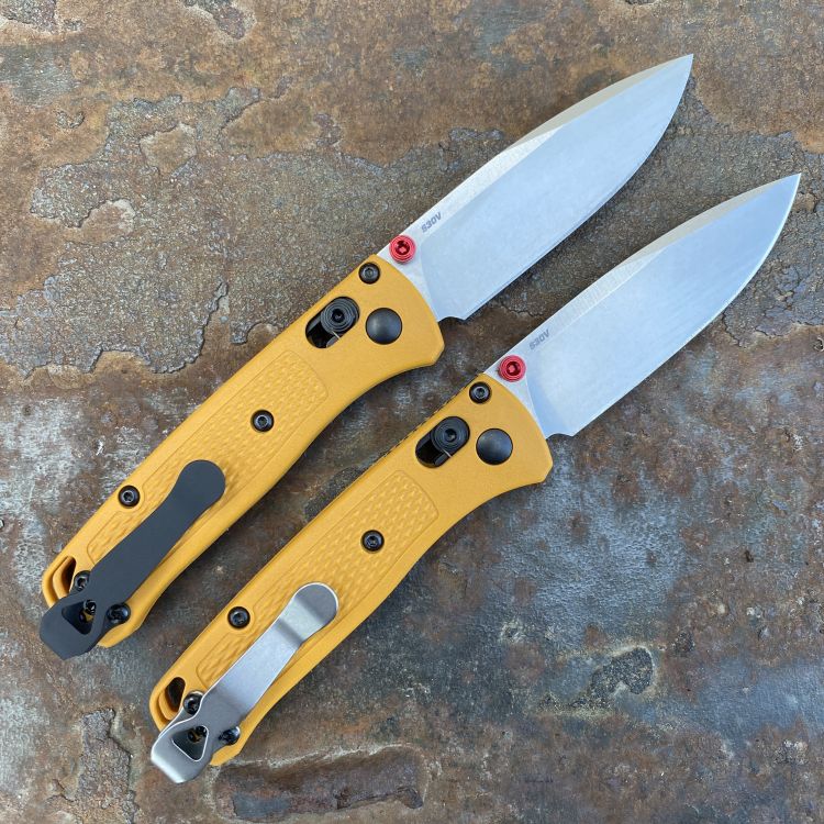 Benchmade Mini Bugout Daybreak Yellow Grivory Scales 2.3" Satin S30V Blade Folding Knife