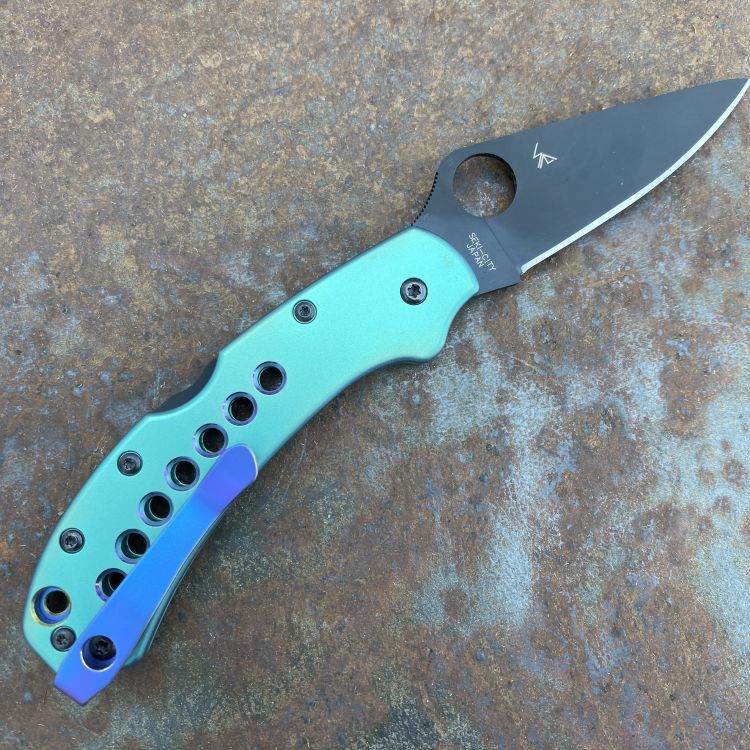 Justin's MOD "Sully" Custom Delica 4 MOD 2 Titanium Scales Black S30V Blade Folding Knife