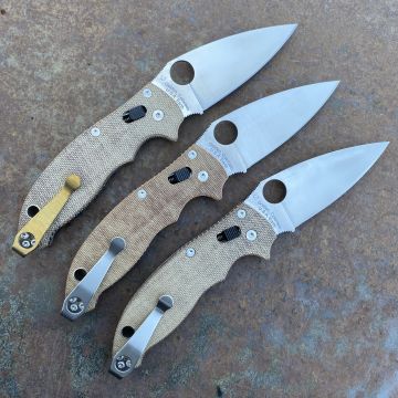 Spyderco Manix 2 Brown Micarta Canvas Scales Satin Cru-Wear Blade Folding Knife