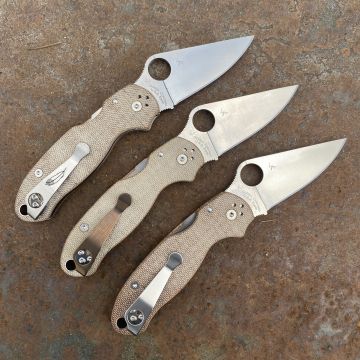 Spyderco Para 3 Brown Canvas Micarta Scales Satin Cru-Wear Blade Folding Knife