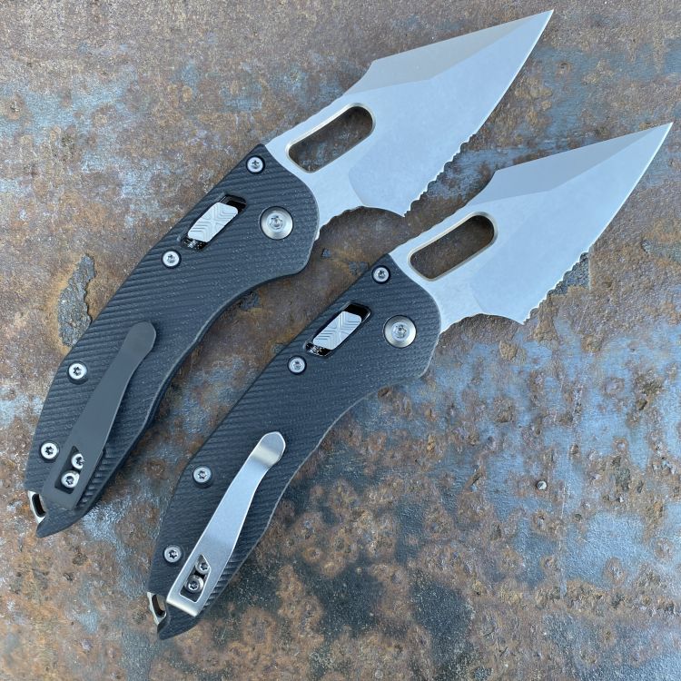 Microtech Stitch Ram-Lok Fluted Black G10 Partial Serrated Stonewashed M390 Folding Knife