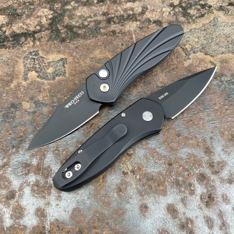 Pro-Tech Sprint Auto Swirl Milled Black Aluminum DLC S35V Blade Folding Knife
