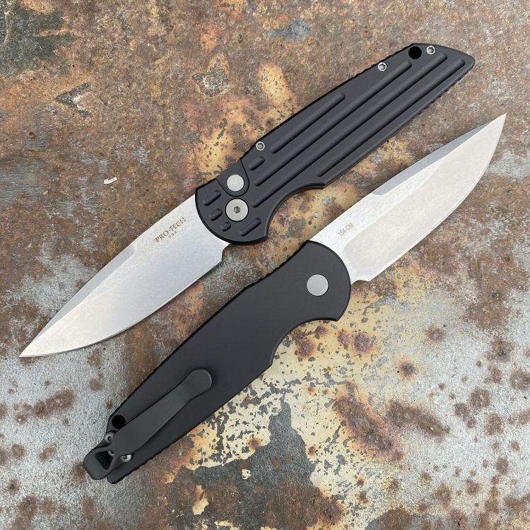 Pro-Tech TR-3 Auto Black Grooved Aluminum Stonewashed 154CM Blade Folding Knife