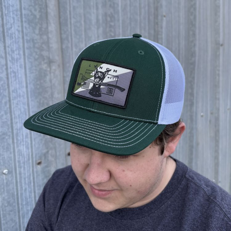 Richardson Dark Green/White Snapback Trucker Hat with Camo Dog Patch (112)