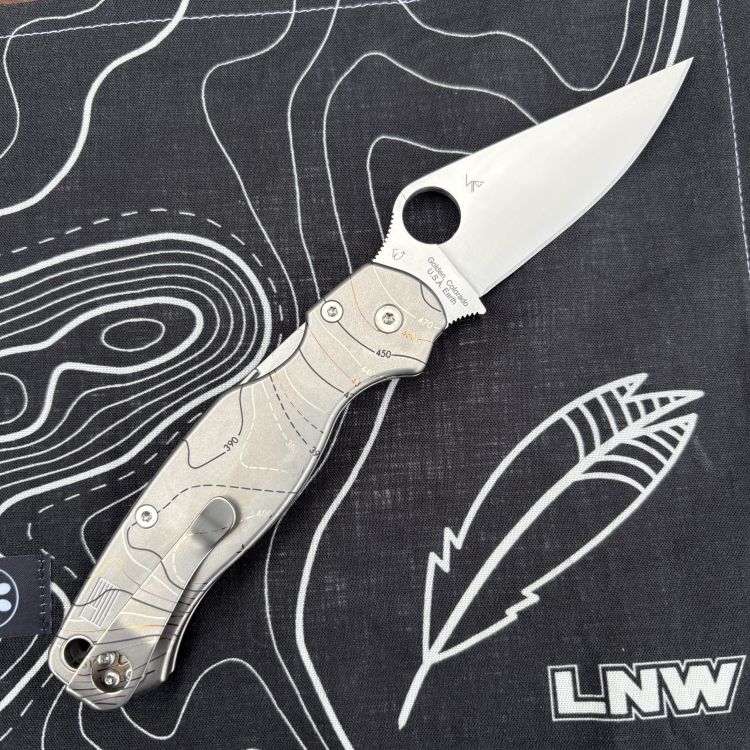Spyderco Paramilitary 2(PM2) Stonewashed Tri-Topo Plain Titanium Scales Satin S45V MOD Knife