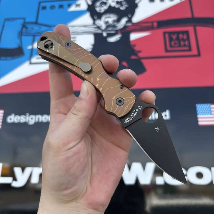 Spyderco Para 3 Rust Bronze Metallic Laser Gold Topo Plain Titanium Scales Black S45V MOD Knife