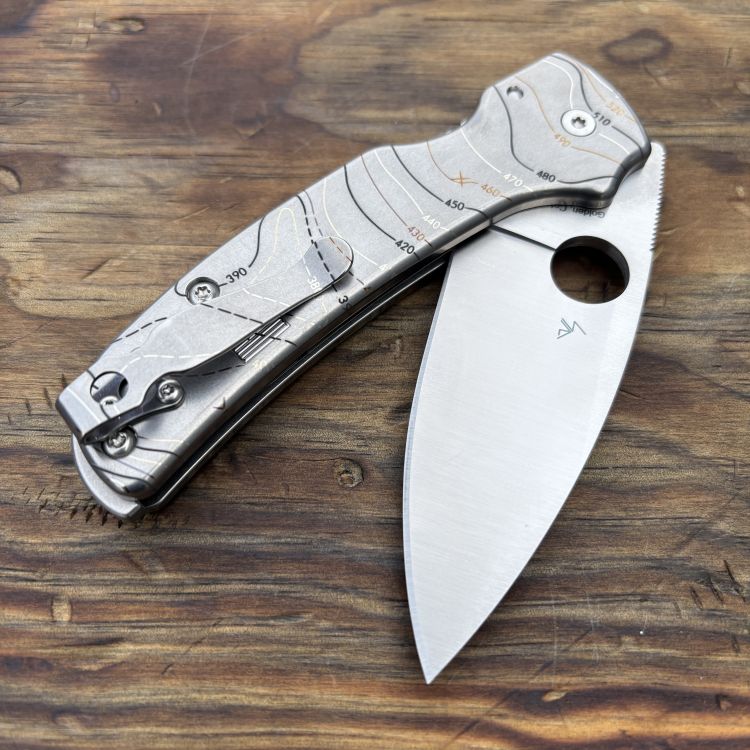 Spyderco Shaman Skinny Stonewashed Tri-Topo Plain Titanium Scales Satin CPM SPY27 MOD Knife
