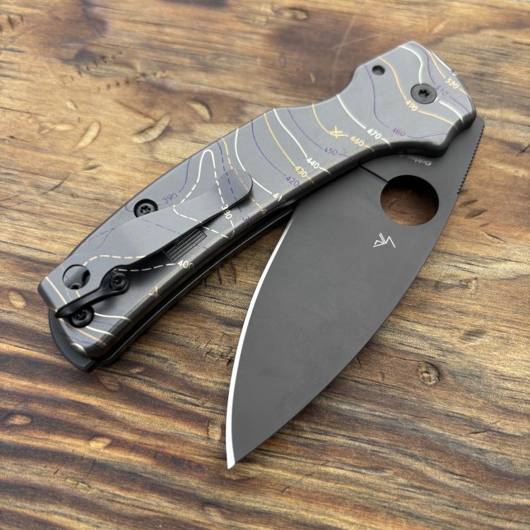 Spyderco Shaman Skinny Dark Abyss Tri-Topo Plain Titanium Scales Black S30V MOD Knife