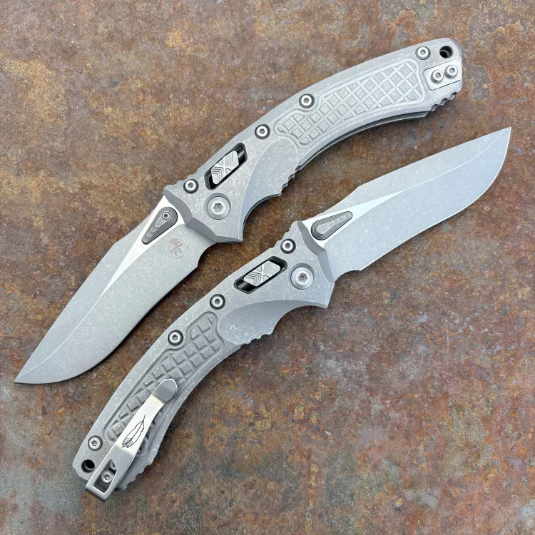 Microtech Amphibian Ram-Lok Marfione Select Apocalyptic Frag Titanium Apocalyptic M390 Folding Knife