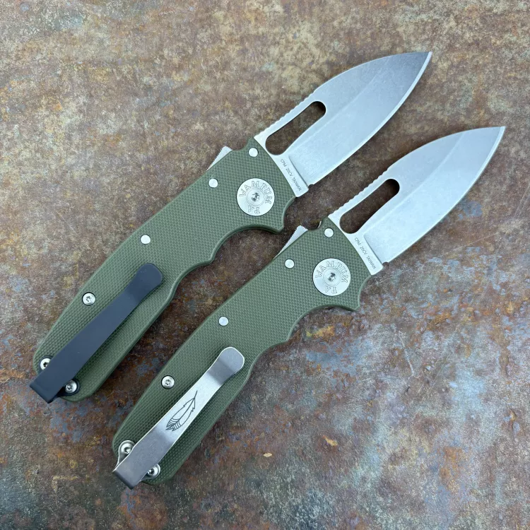 Demko Shark Cub OD Green G10 Scales Stonewashed 20CV Slicer Shark Blade Folding Knife