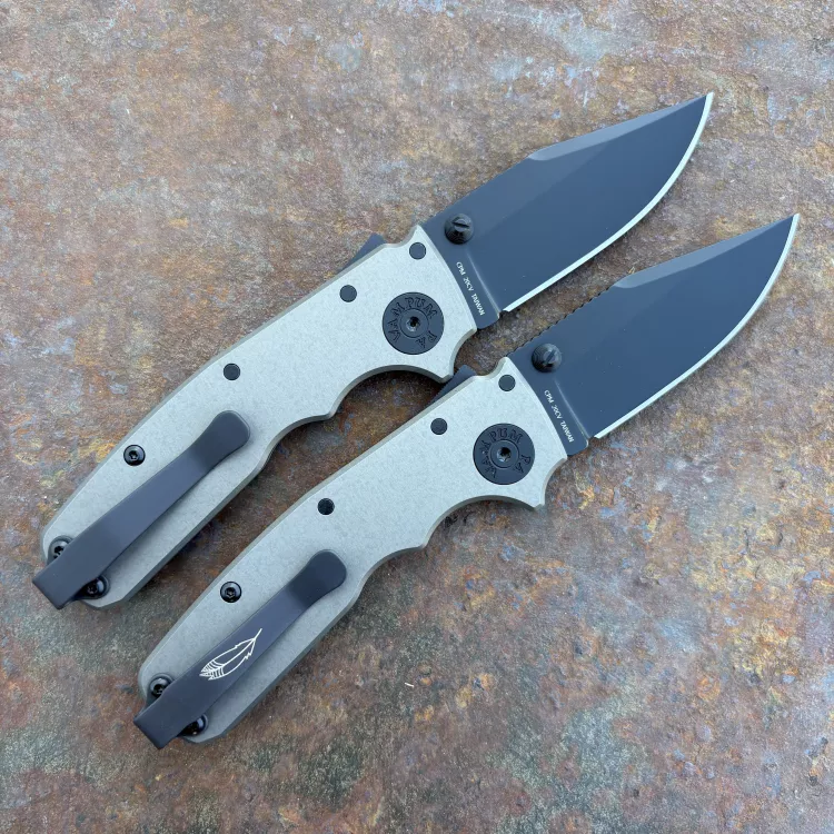 Demko Shark Cub Stealth Gray Aluminum Scales DLC 20CV Clip Point Blade Folding Knife