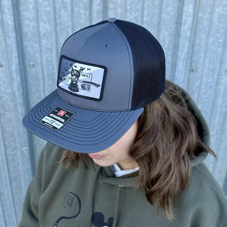 Snow Camo Dog - Black/Charcoal Richardson 112 Classic Trucker Cap