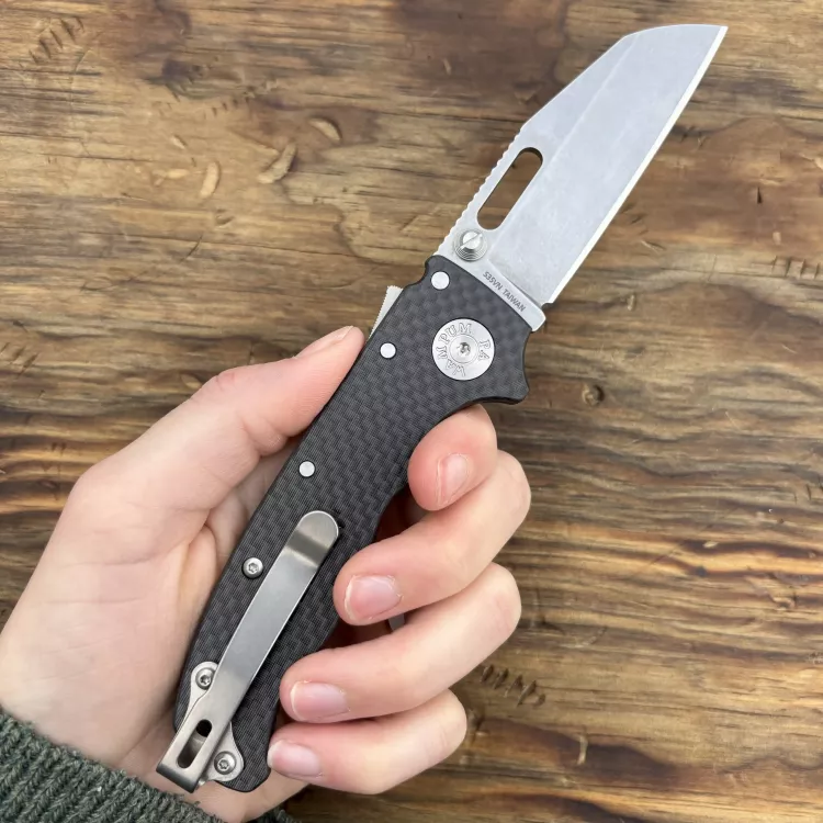 Demko AD20.5 Black Carbon Fiber Scales Stonewashed S35VN Sharks Foot Blade Folding Knife