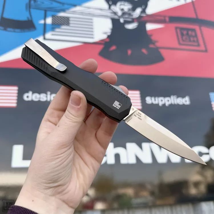Kershaw Livewire MagnaCut OTF Automatic Knife - Black Aluminum 3.4" Stonewashed Spear Point Blade