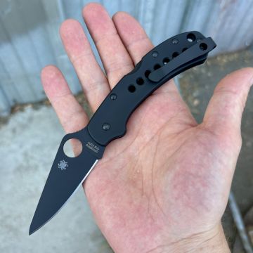 Spyderco Delica 4 MOD 2 LEFT Hand Black Titanium Scales - Back-Spacer - Clip - Black S30V MOD Knife