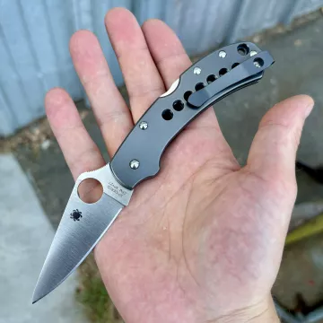 Spyderco Delica 4 MOD 2 LEFT Handed Dark Abyss Titanium Scales Back-Spacer Satin SPY 27 MOD Knife