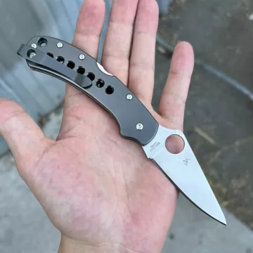 Spyderco Delica 4 MOD 2 Dark Abyss Titanium Scales - Back-Spacer - Clip - Satin VG-10 MOD Knife