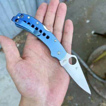 Spyderco Delica 4 MOD 2 Sky Blue Titanium Scales Satin SPY 27 MOD Knife