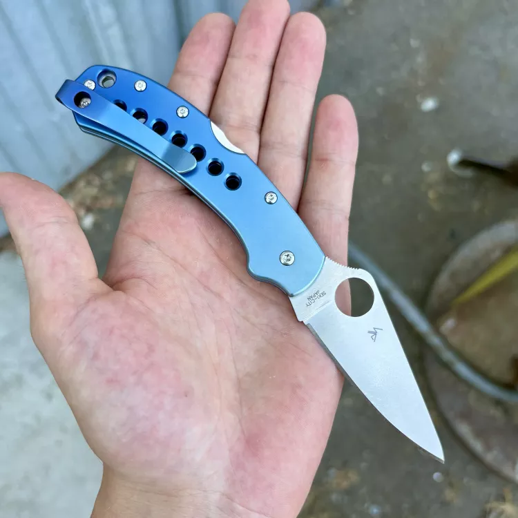 Spyderco Delica 4 MOD 2 Sky Blue Titanium Scales Satin SPY 27 MOD Knife